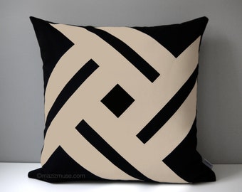 Decorative Black & Beige Outdoor Pillow Cover, Modern Pillow Cover, Geometric Pillow Cover, Sunbrella Cushion Cover, Throw Pillow, Pinwheel