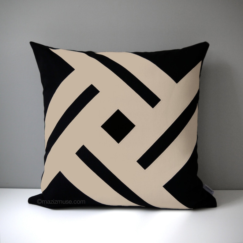 Decorative Black & Beige Outdoor Pillow Cover Modern Pillow Etsy