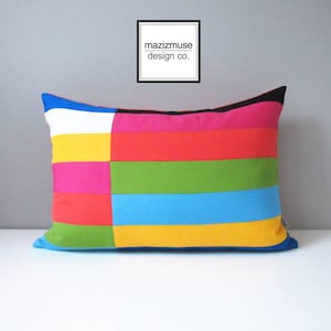 Colorful Outdoor Sunbrella® Pillow Cover in Modern Color Block, Colourful Cushion Covers in Patchwork for Kid's Room / Patio / Pool Loungers