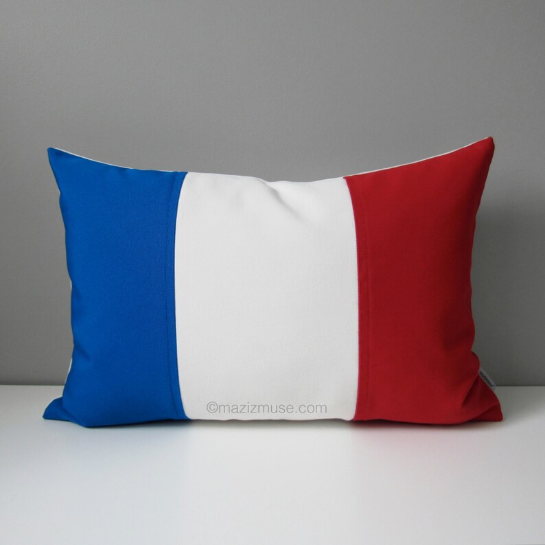 French Flag Pillow Cover, France Flag, Blue White Red, National Flag, Paris, Sunbrella Outdoor Pillow Cushion Cover, Mazizmuse 12x18 image 4