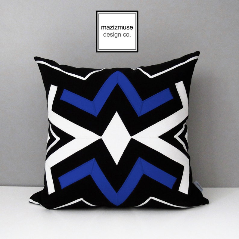 Modern Outdoor Pillow Cover Geometric Royal Blue Black Etsy