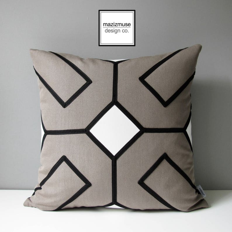Decorative Taupe & Grey Pillow Cover Modern Outdoor Pillow Etsy