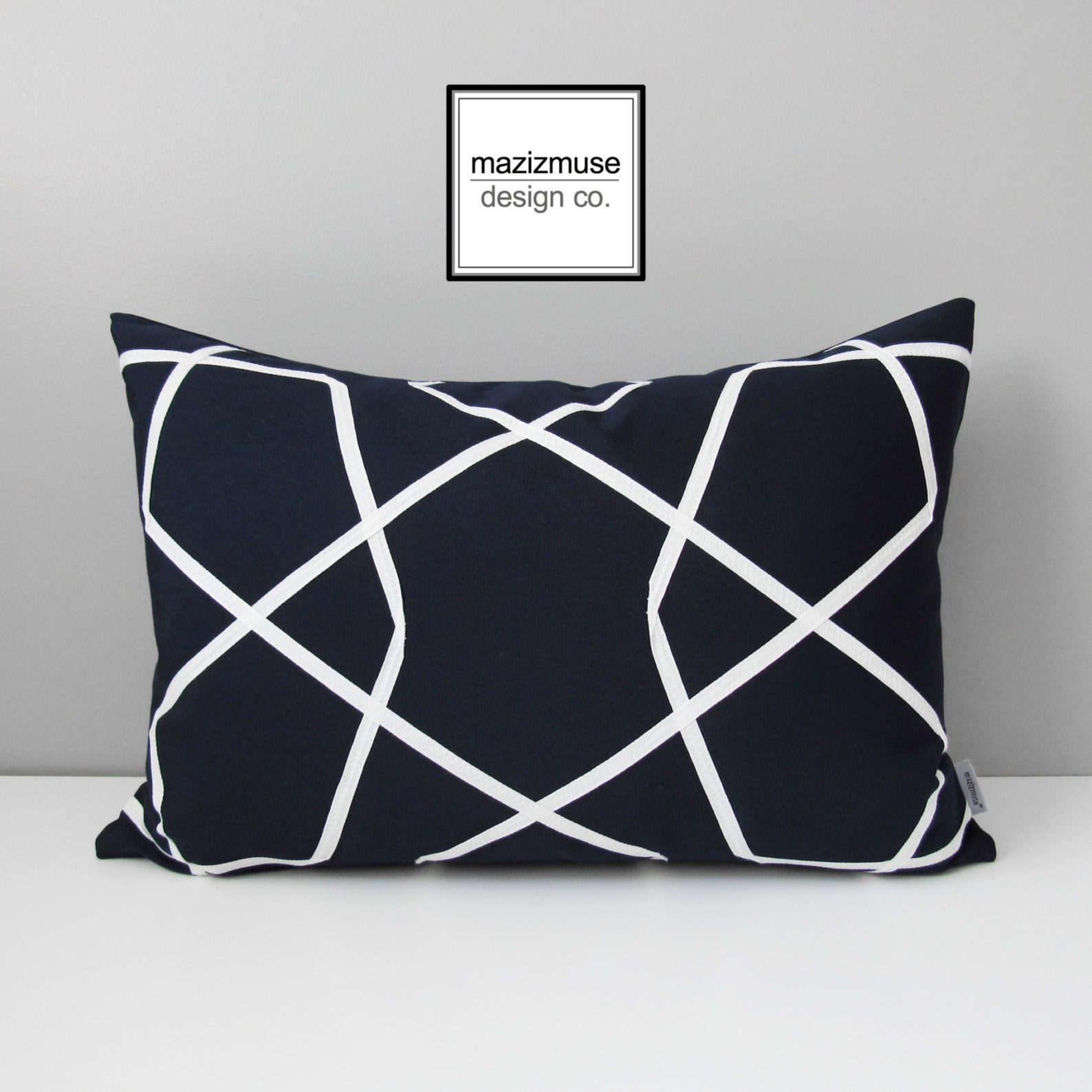 Navy Blue & White Outdoor Pillow Cover Geometric Sunbrella Etsy
