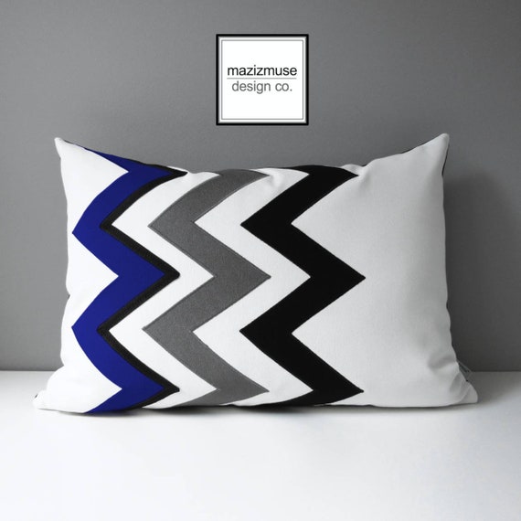 Royal Blue Chevron Pillow Cover Modern Outdoor Pillow Cover Etsy