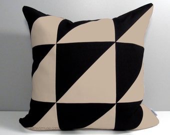 Modern Outdoor Pillow Cover, Decorative Black & Antique Beige Color Block, Masculine Geometric Sunbrella Pillow Case Cushion Cover Mazizmuse