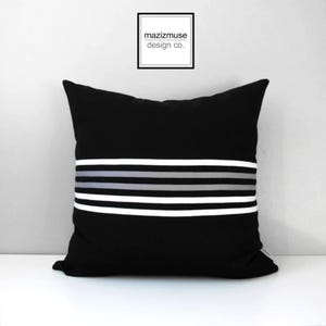 Black & White Sunbrella Outdoor Pillow Cover with Gray Stripes, Modern Cushion Covers for Patio and Pool Loungers or Living Rooms, Mazizmuse