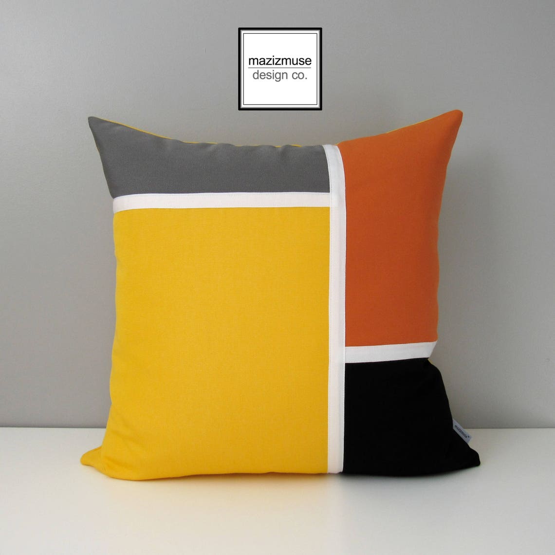 Decorative Yellow & Grey Outdoor Pillow Cover Mid Century Etsy