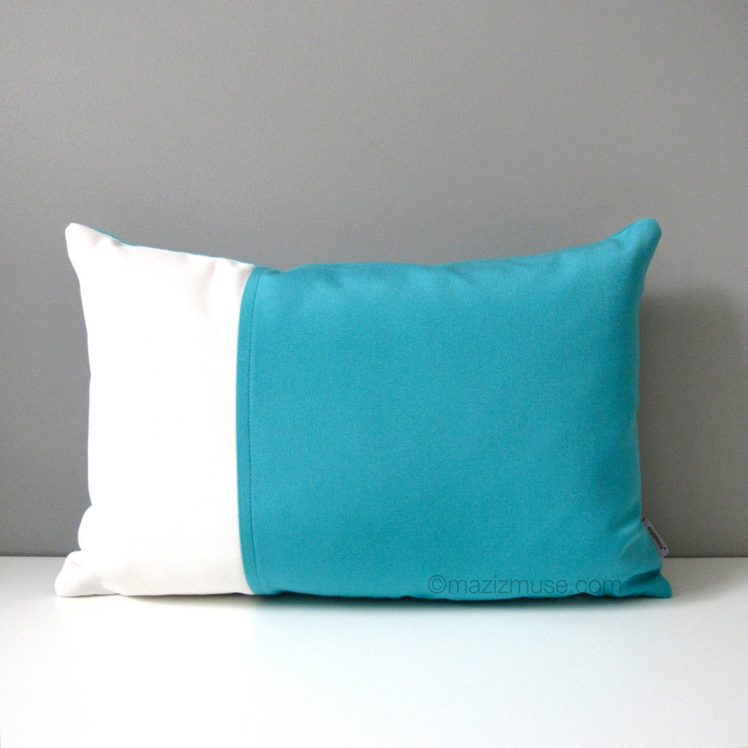 Blue & White Outdoor Pillow Cover Modern Color Block Pillow Etsy
