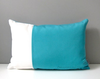 Blue & White Outdoor Pillow Cover, Modern Color Block Pillow Cover, Decorative Pillow Case, Turquoise, Aruba Sunbrella Cushion Cover