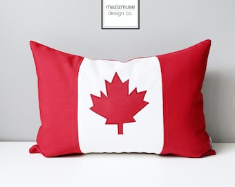 Canada Flag Pillow Cover in Sunbrella® Outdoor Fabric for Porch & Patio, Housewarming gift, Red White Canadian Maple Leaf Cushion, Mazizmuse