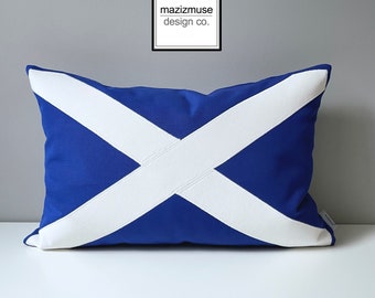 Scotland Flag Pillow Cover, Decorative Scottish Flag Cushion, Saltire, St. Andrews Cross, 12X18 inch, Mazizmuse