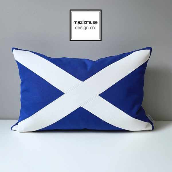 Scotland Flag Pillow Cover, Decorative Scottish Flag Cushion, Saltire, St. Andrews Cross, 12X18 inch, Mazizmuse