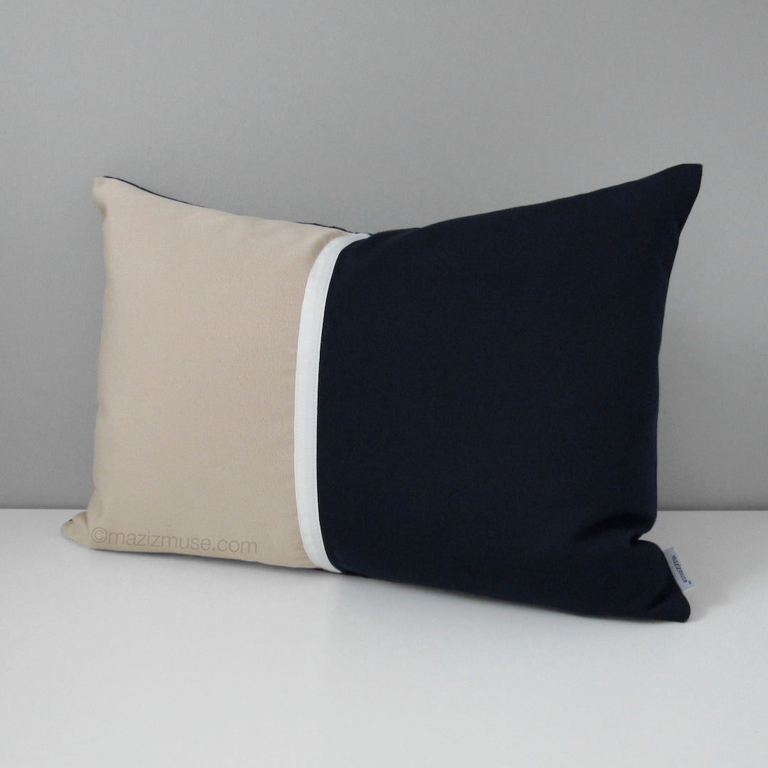 Decorative Navy Blue Outdoor Pillow Cover Modern Color Block Etsy