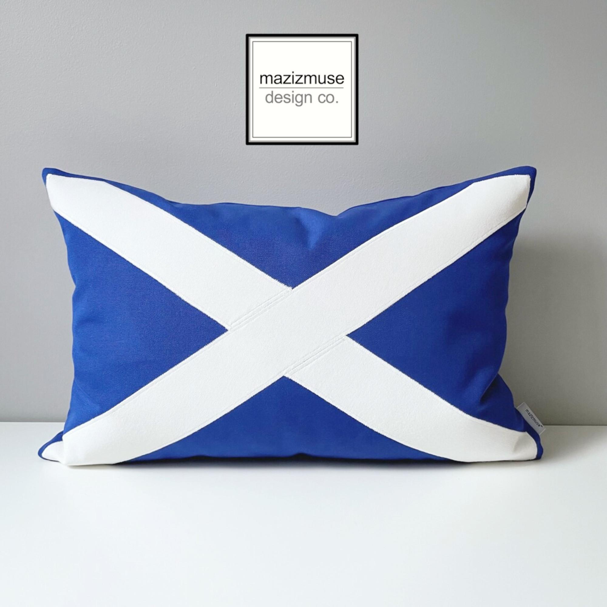 Decorative Scotland Flag Pillow Cover in Sunbrella® Outdoor Fabric for Porch and Patio, Housewarming or Games Room, Scottish Cushion Cover