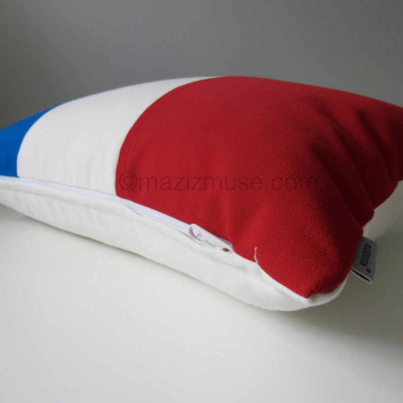 French Flag Pillow Cover, France Flag, Blue White Red, National Flag, Paris, Sunbrella Outdoor Pillow Cushion Cover, Mazizmuse 12x18 image 2