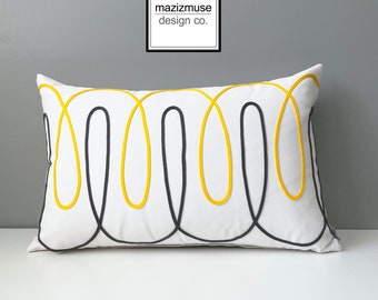 Modern Sunbrella Pillow Cover, Decorative Yellow & Grey Pillow Cover, Sunflower and Charcoal Outdoor Pillow Cover, Mazizmuse, Looped