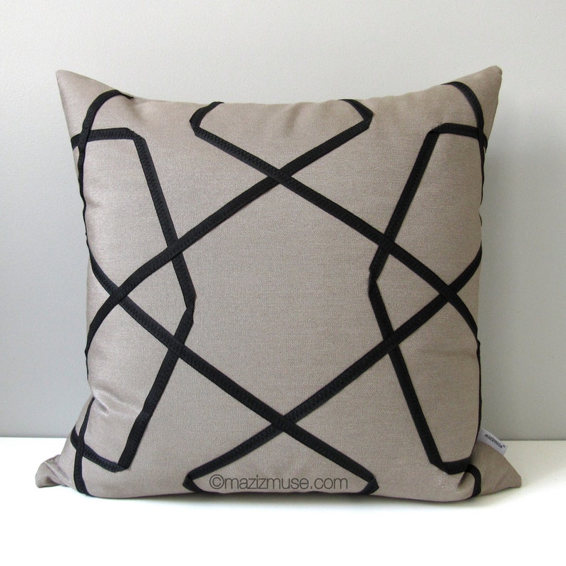 Taupe & Black Outdoor Pillow Cover Grey Color Block Pillow Etsy