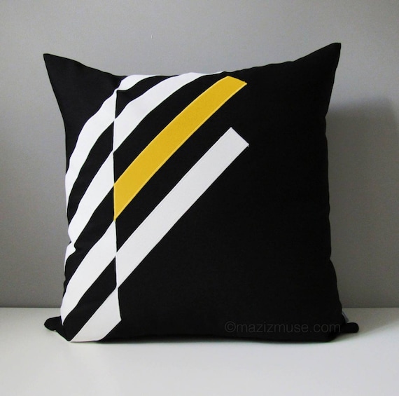 Decorative Yellow & Black Outdoor Pillow Cover Modern Black Etsy