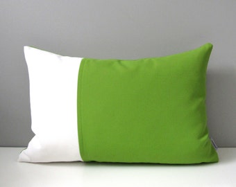 Modern Green Outdoor Pillow Cover, Decorative Lime Green & White Pillow Cover, Color Block Throw Pillow Cover, Macaw Sunbrella Cushion Cover