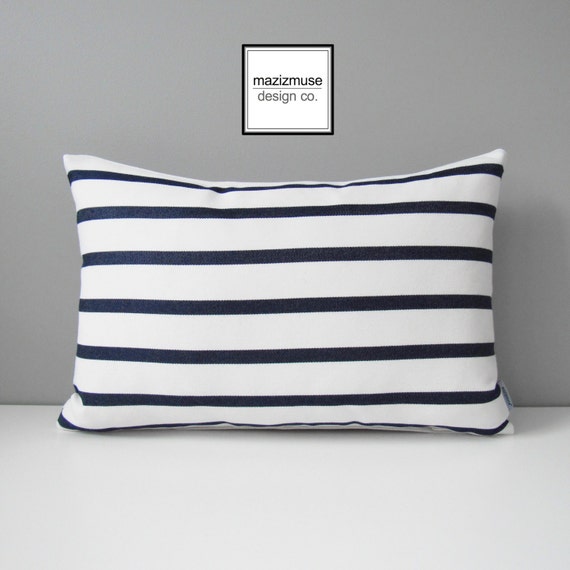 blue and white striped outdoor pillows