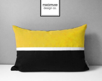 Yellow & Black Sunbrella Pillow Cover, Modern Outdoor Pillow Cover, Accent Pillow, Throw Pillow, Sunflower Yellow Cushion Cover, Mazizmuse