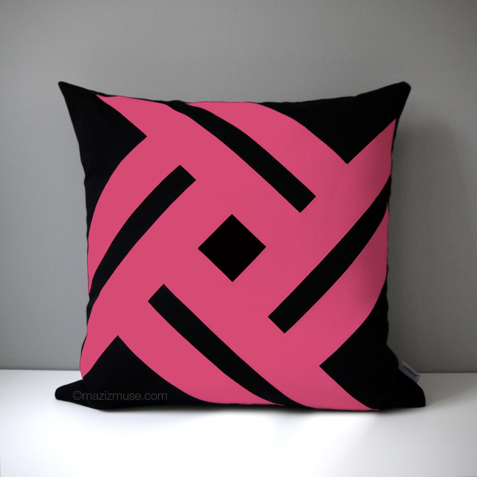Black & Hot Pink Outdoor Pillow Cover Modern Geometric Pillow Etsy