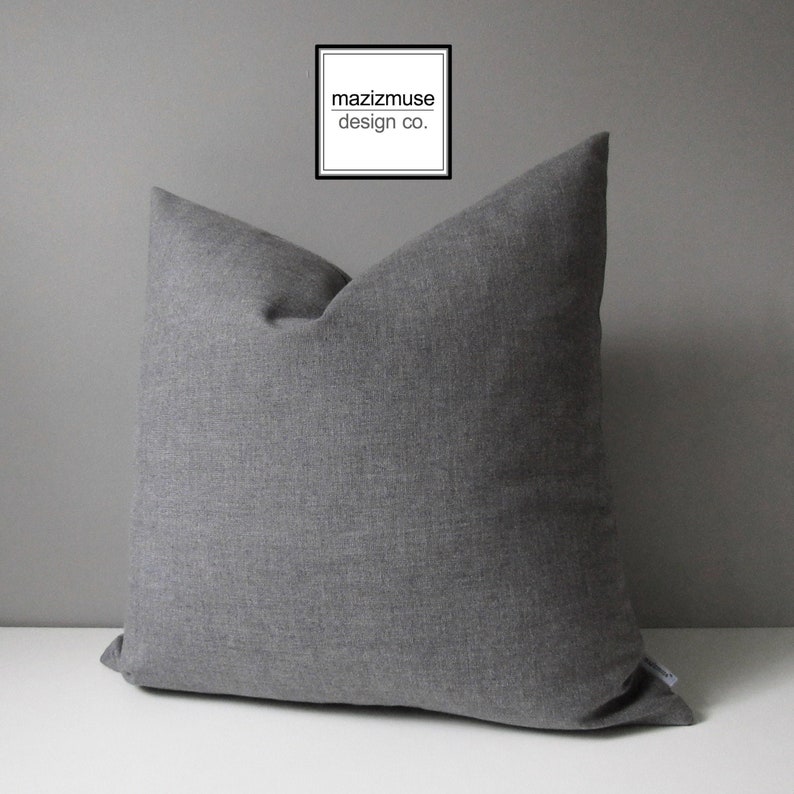 Slate Cast Sunbrella Outdoor Pillow Cover, Decorative Grey Pillow Cover, Modern Gray Accent Pillow Cover, Minimal Throw Pillow Cover image 1