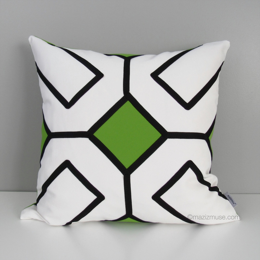 Modern Lime Green Outdoor Pillow Cover, Black & White, Decorative