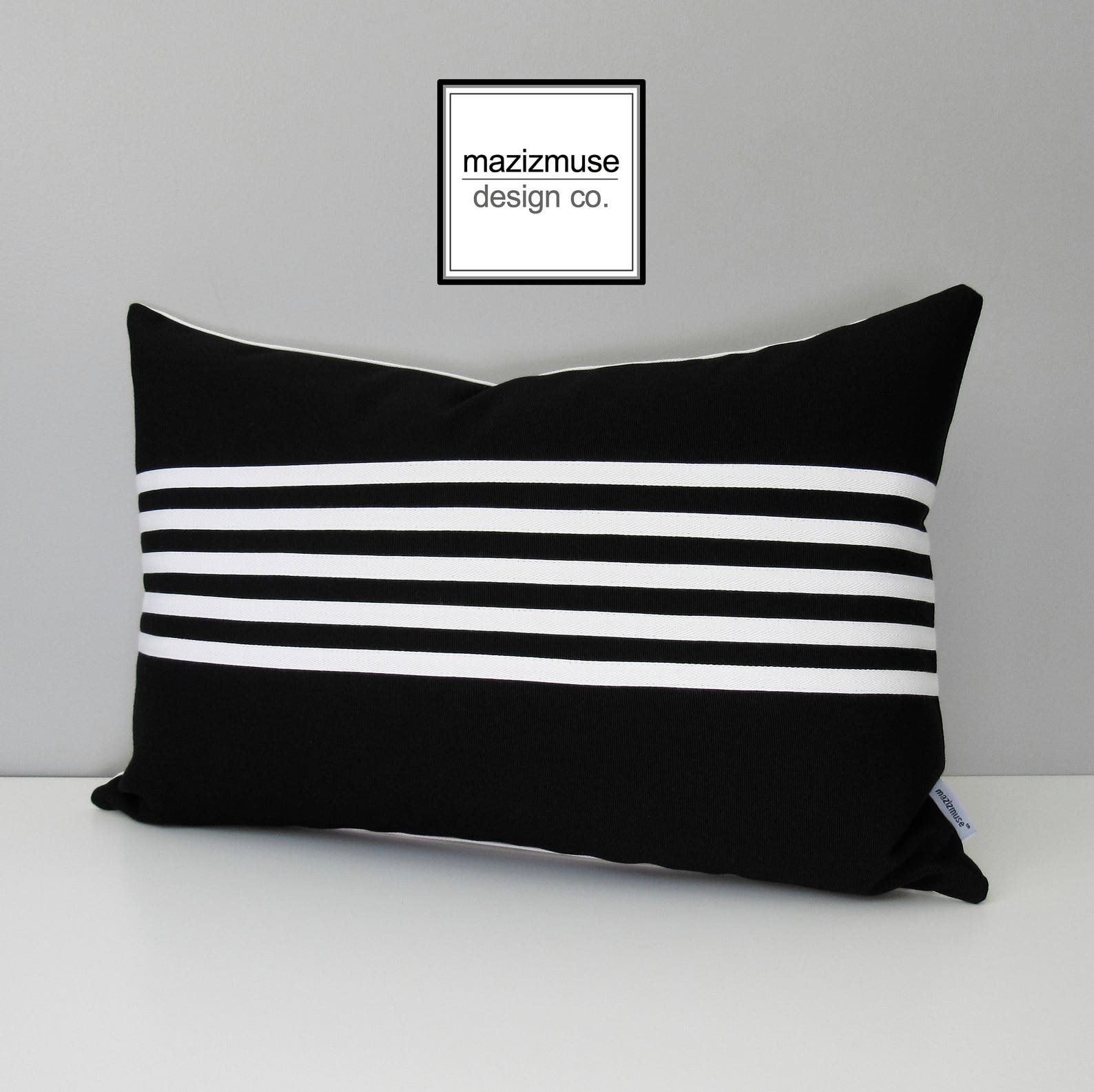 Decorative Black & White Outdoor Pillow Cover Modern Striped Etsy Canada