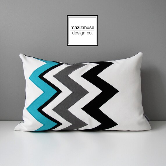 Turquoise Blue Chevron Pillow Cover Decorative Outdoor Pillow Etsy