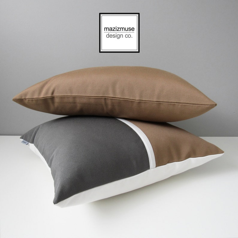 Camel Brown & Grey Pillow Cover Modern Color Block Pillow Etsy