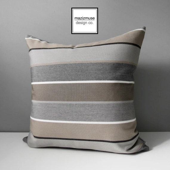 Brown Grey Outdoor Pillow Cover Decorative Striped Pillow Cover Modern Taupe Sunbrella Cushion Cover Masculine Stripes Mazizmuse Etsy