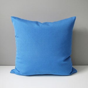 Capri Blue Outdoor Pillow Cover, Sunbrella Pillow Cover, Decorative Pillow Cover, Modern Solid Blue Cushion Cover, Mazizmuse image 3