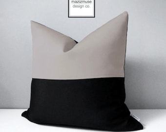 Dekorativer Farbblock Kissenbezug, Schwarz und Warmgrau Taupe Sunbrella Kissenbezug, Dekorativer Kissenbezug, Mazizmuse