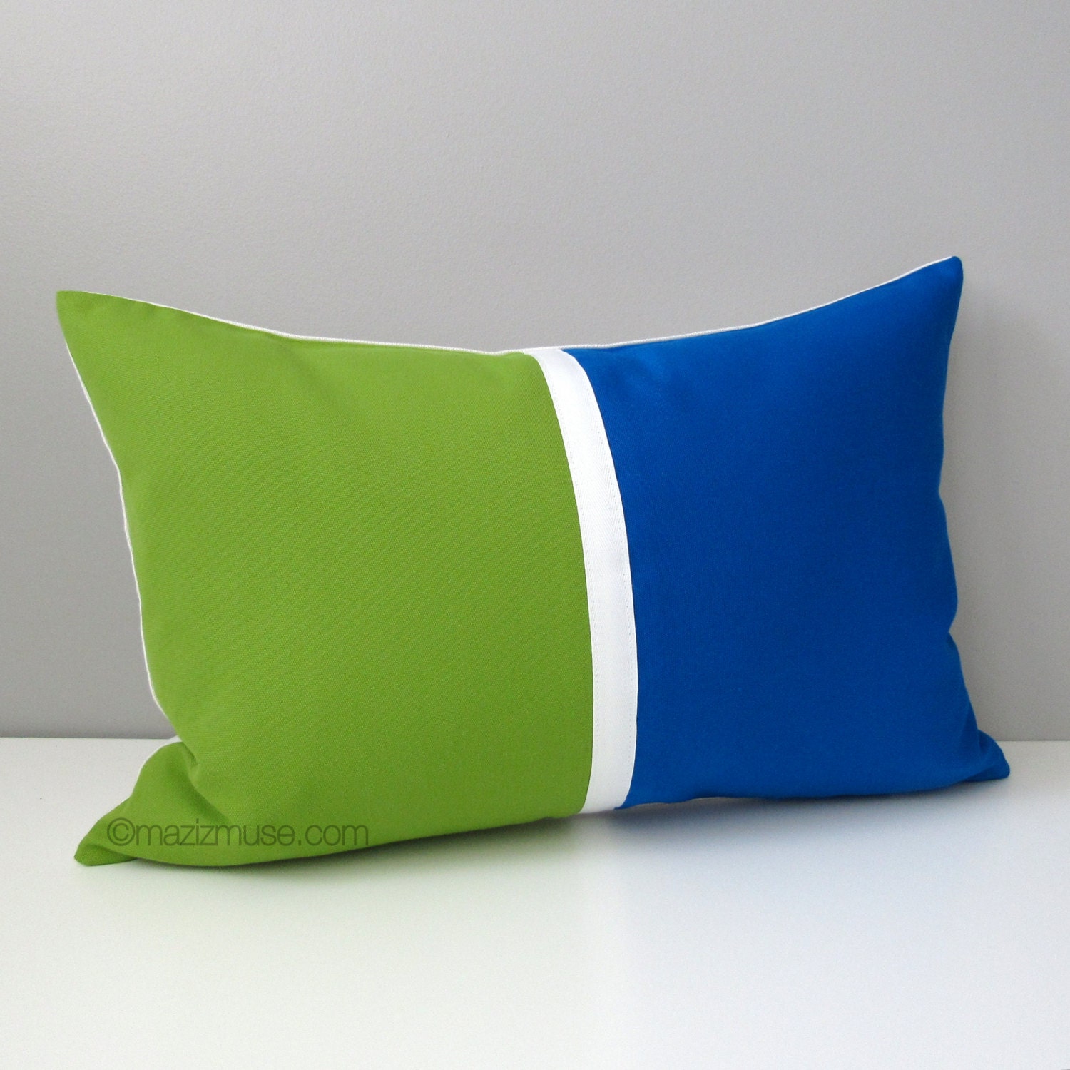 Decorative Outdoor Pillow Cover Cobalt Blue Lime Green Color Block Pillow Cover Green White Blue Pillow Case Sunbrella Cushion Cover Etsy