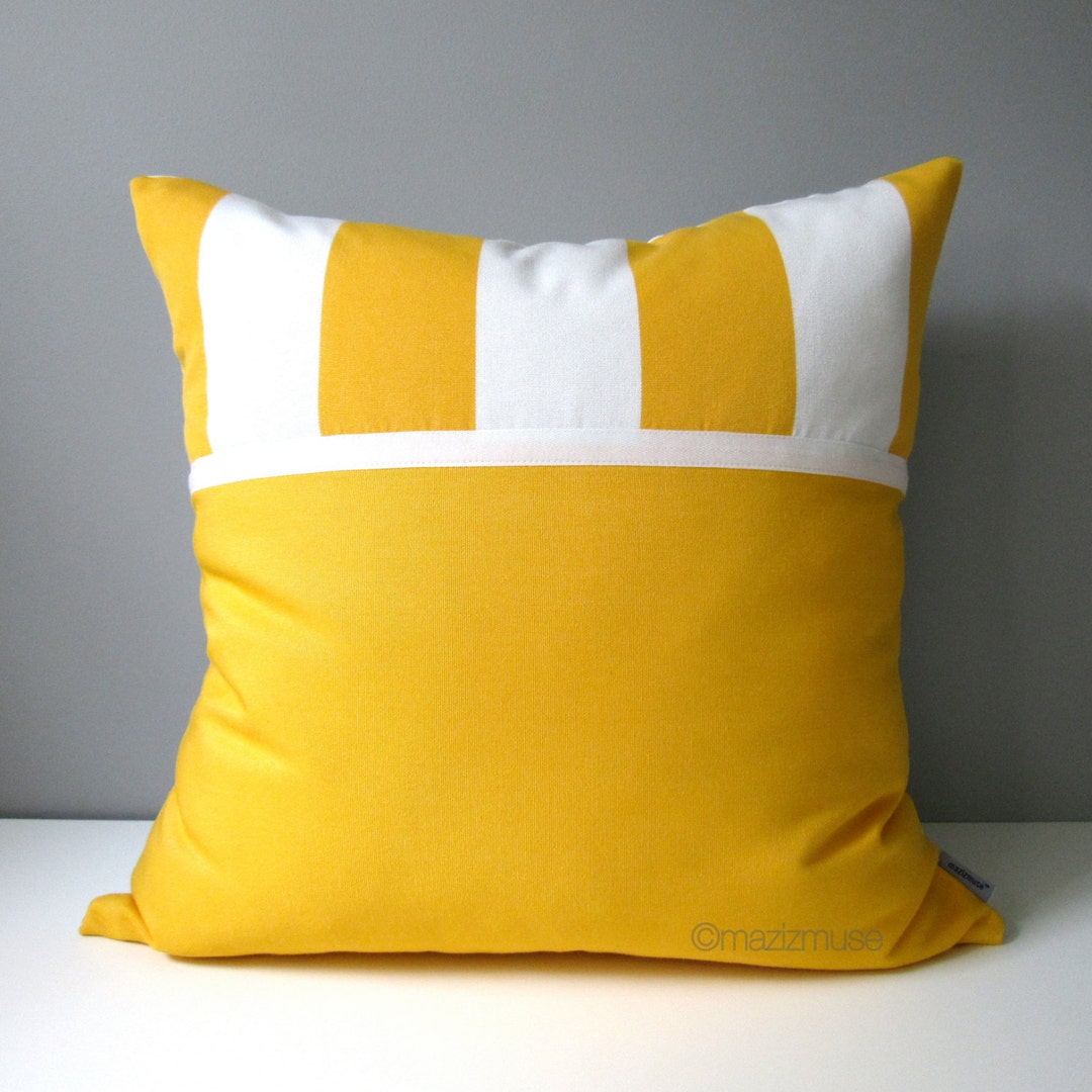 SALE, Yellow & White Outdoor Pillow Cover, Decorative Striped Pillow