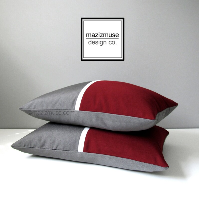 Grey & Burgundy Outdoor Pillow Cover Modern Geometric Pillow Etsy Canada