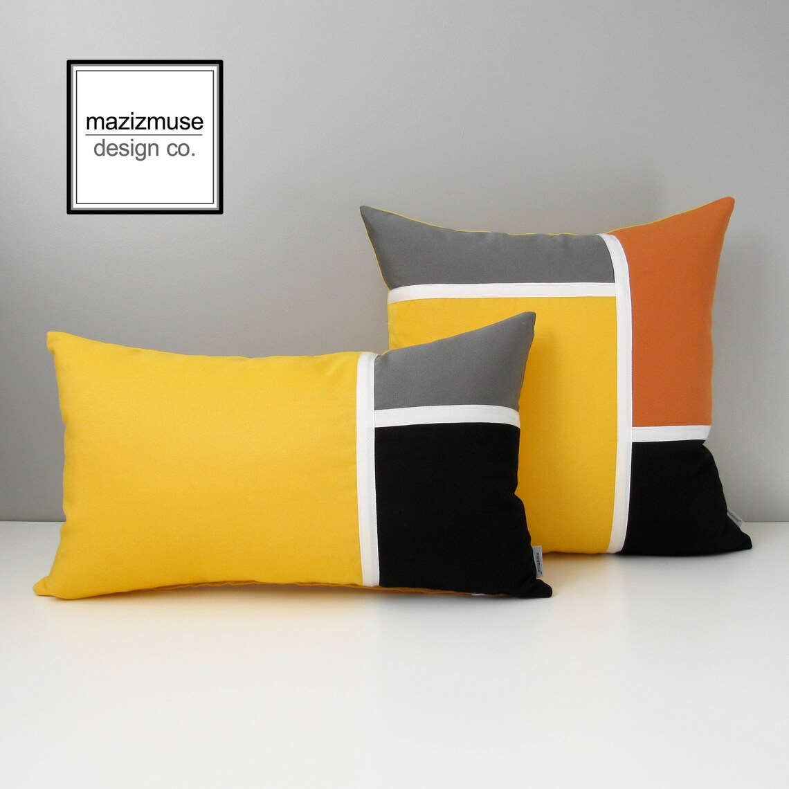 Decorative Yellow & Grey Outdoor Pillow Cover Mid Century Etsy