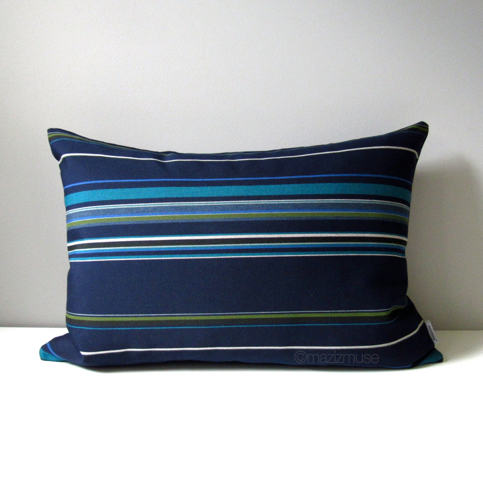 Decorative Navy Blue Striped Pillow Cover Modern Outdoor Etsy