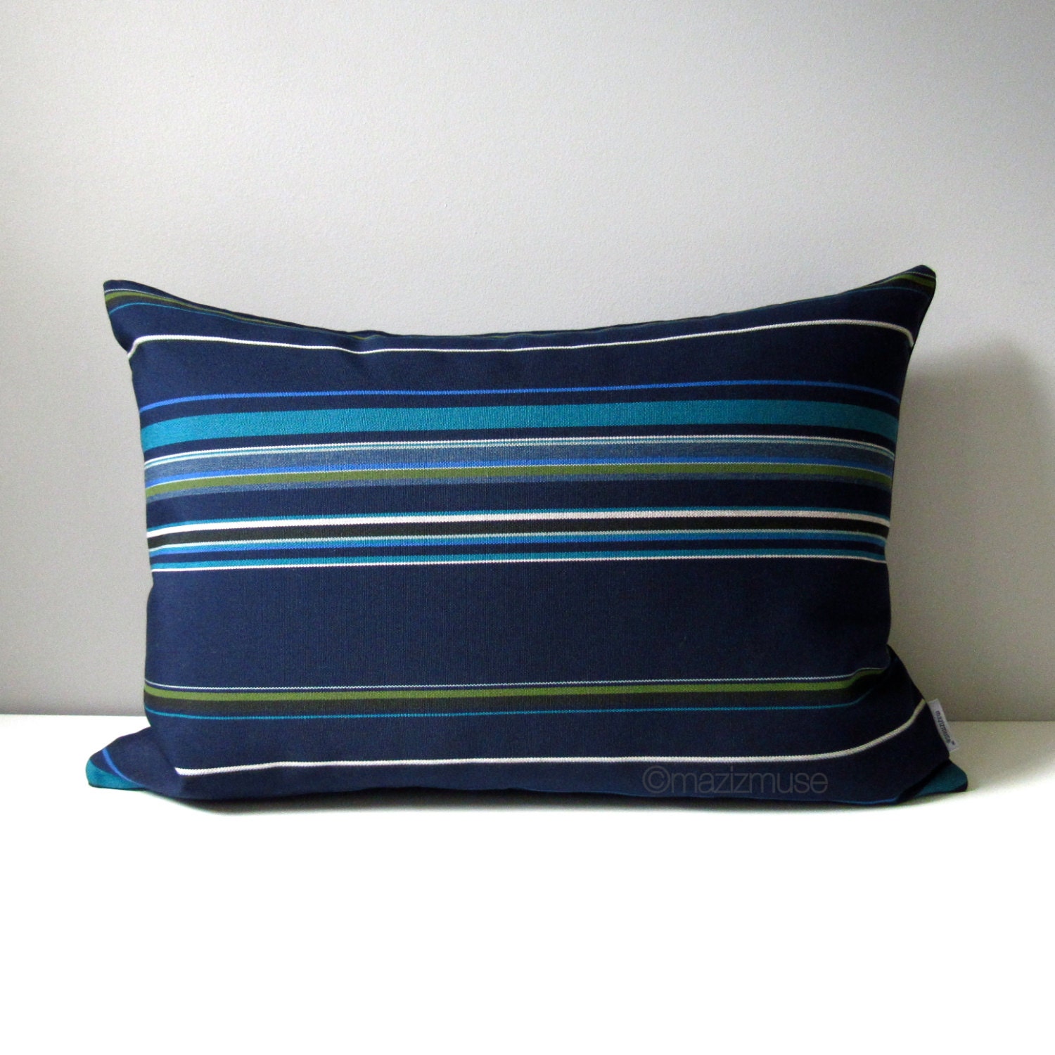 Decorative Navy Blue Striped Pillow Cover Modern Outdoor Etsy