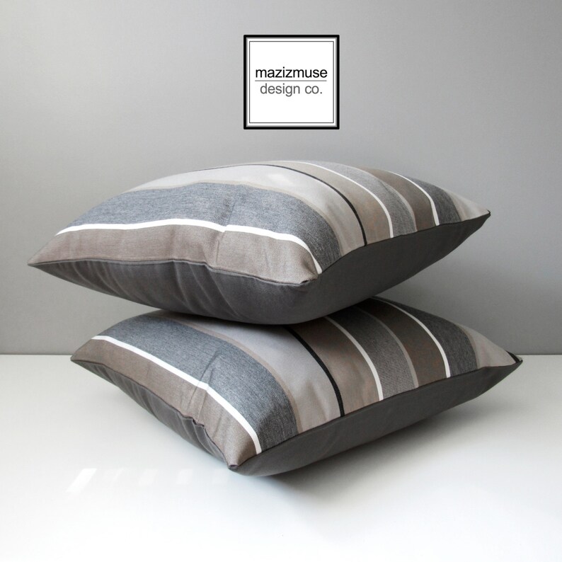 Brown & Grey Striped Outdoor Pillow Cover Decorative Pillow Etsy