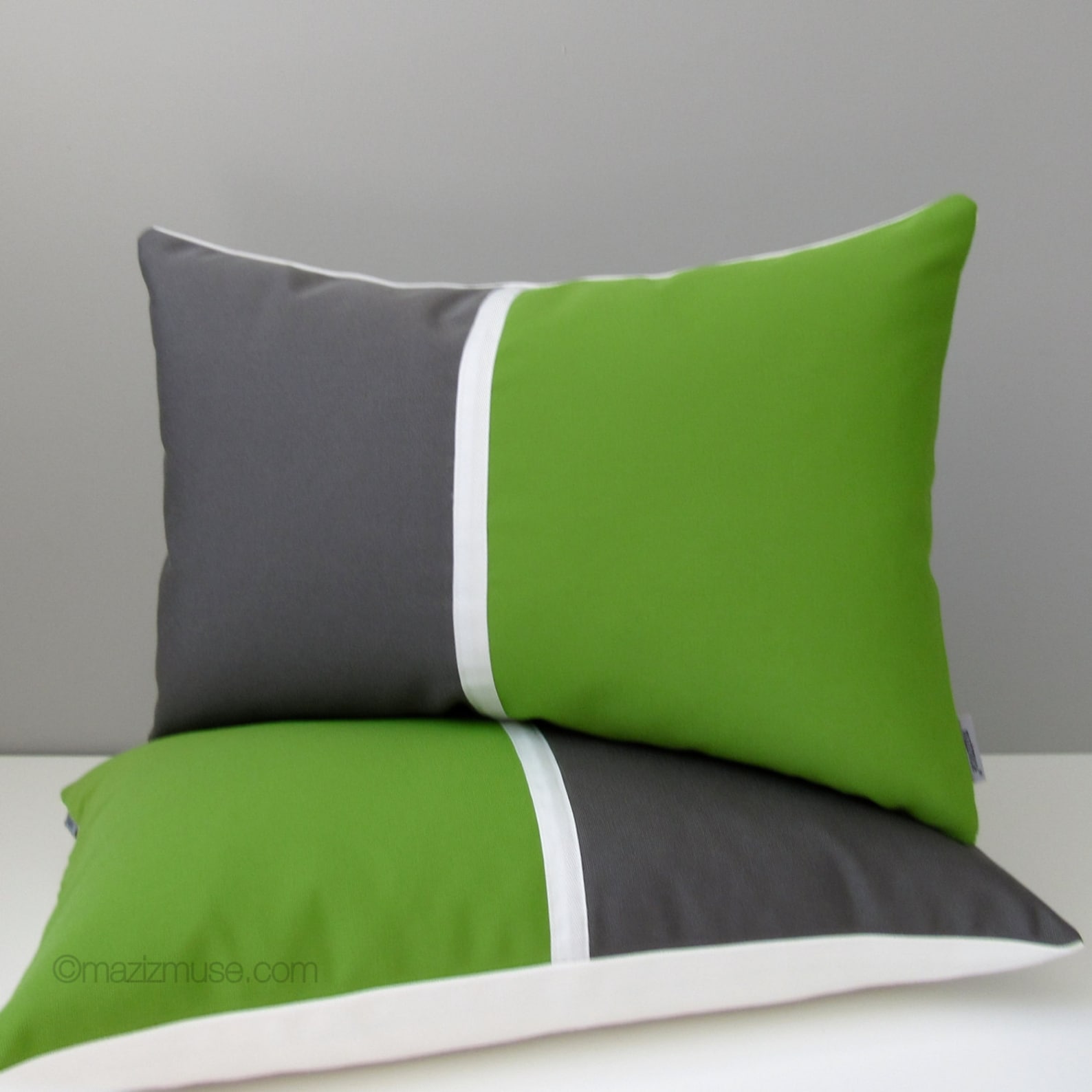 Lime Green & Grey Pillow Cover Modern Outdoor Pillow Cover Etsy