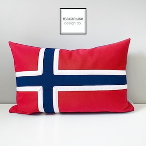 Norwegen Flagge Kissenbezug aus Sunbrella® Outdoor Stoff für Boot und Terrasse, Einweihungsgeschenk oder Spielzimmer, norwegische Kissen, Mazizmuse