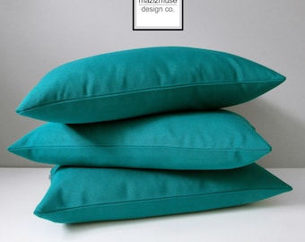 Decorative Teal Outdoor Pillow Cover, Blue Green Sunbrella Pillow Cover, Sea Green, Modern Teal Sunbrella Cushion Cover, Mazizmuse