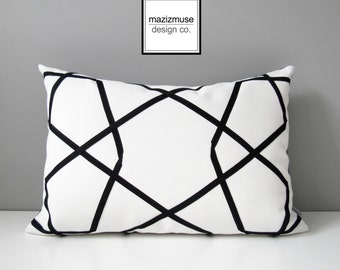 Decorative Outdoor Pillow Cover, Modern Black & White Pillow Cover, Geometric Sunbrella Pillow Cover, Black and White Cushion Cover