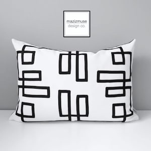 Modern Black & White Sunbrella Pillow Cover in Geometric Lattice, Outdoor Cushions for Garden Patio, Entryway or Living Room by Mazizmuse