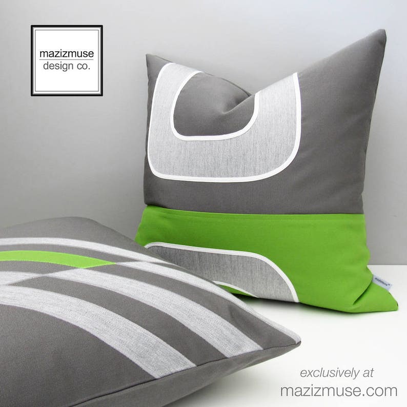 Decorative Lime Green & Grey Outdoor Pillow Cover Mid Century Etsy