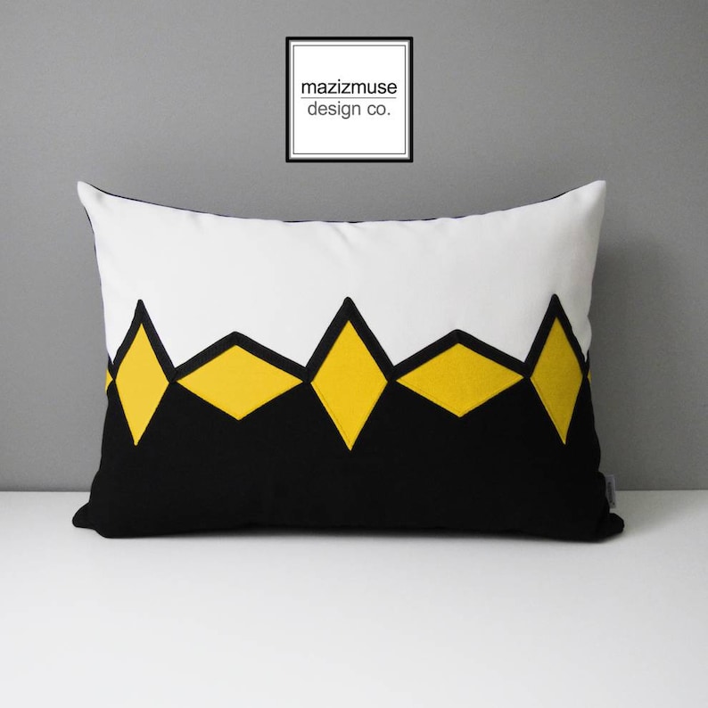 Modern Outdoor Pillow Cover Geometric Yellow Black White Sunflower Sunbrella Cushion Mazizmuse Throw