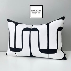 Black & White Sunbrella® Outdoor Pillow Cover with Mid Century Modern Design, Retro Cushions for Patio / Pool Lounge Chairs by Mazizmuse