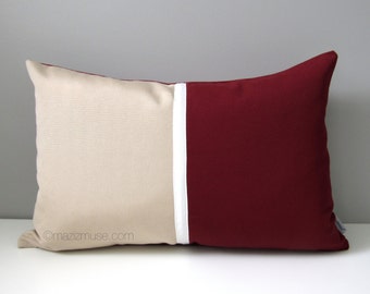 Burgundy & Beige Outdoor Pillow Cover, Modern White Beige and Wine Cushion Cover, Masculine Throw Pillow Cover, Mazizmuse